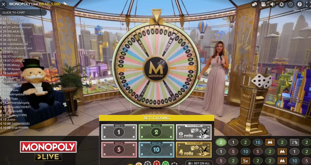 1win Monopoly Live play