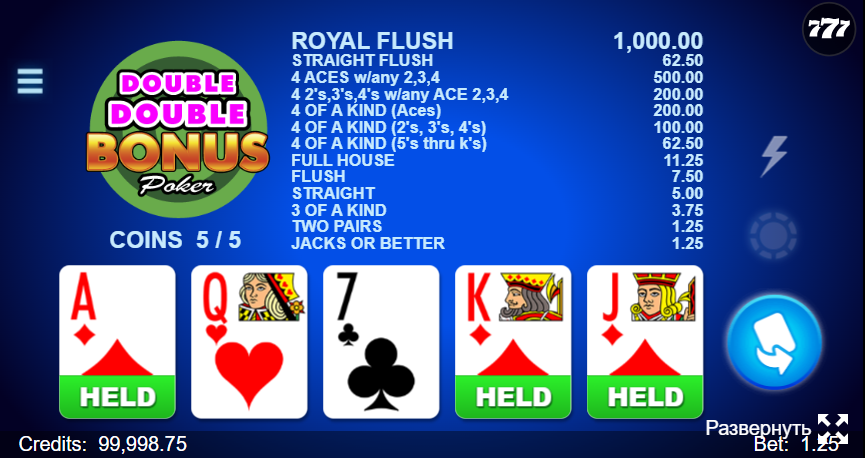 Double Double Bonus Poker 1 Hand 1win
