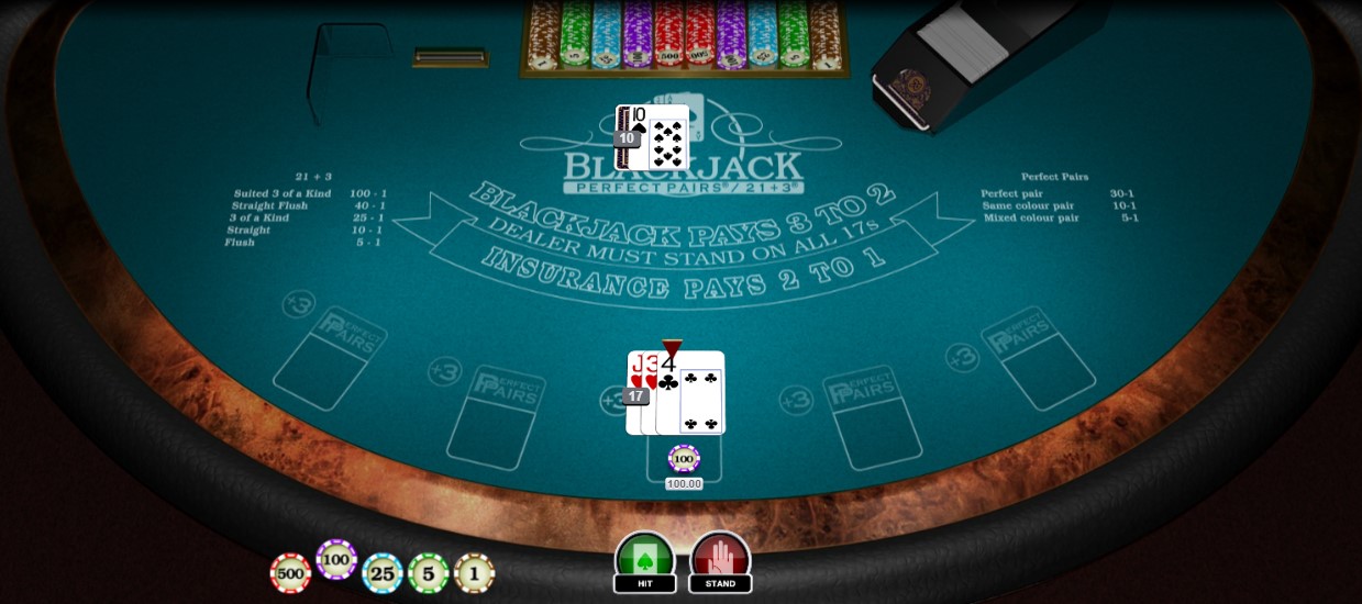 Perfect Pairs 21+3 Blackjack (3 Box) Low Stakes